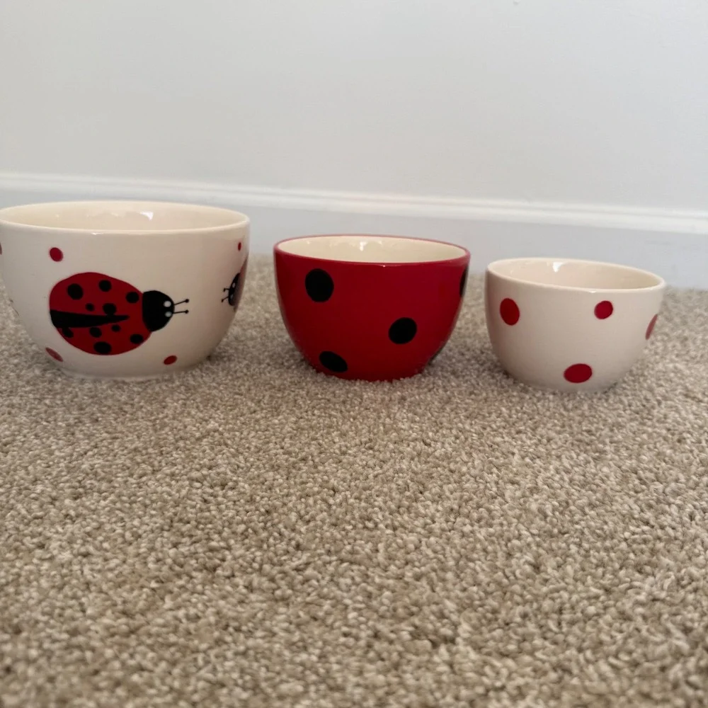 Boston Warehouse Trading Co. Ladybug Set of 3 Small Bowls Ref White Poka Dots‎